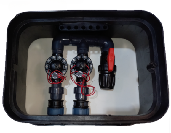 Vormontierte Einheit 2-fach mit PGV Magnetventil 1 1/2 und 2 " 24VAC mit Venilbox Sportplatzbau / Landwirtschaftbau